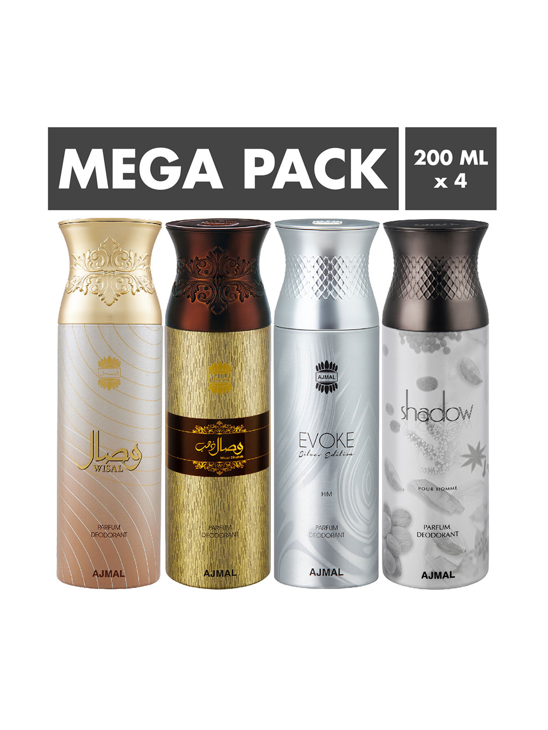 

Ajmal Set Of 4 Deodorants 200 ml each, Gold