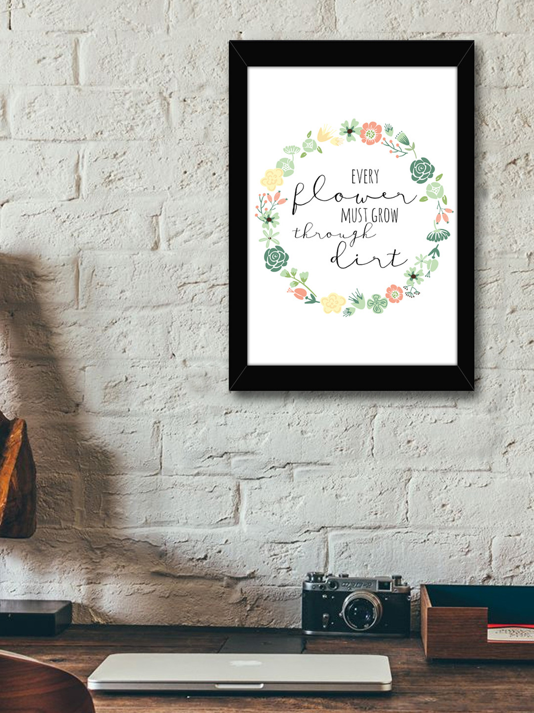 

TIED RIBBONS White & Green Printed Synthetic Fibre Framed Wall Art
