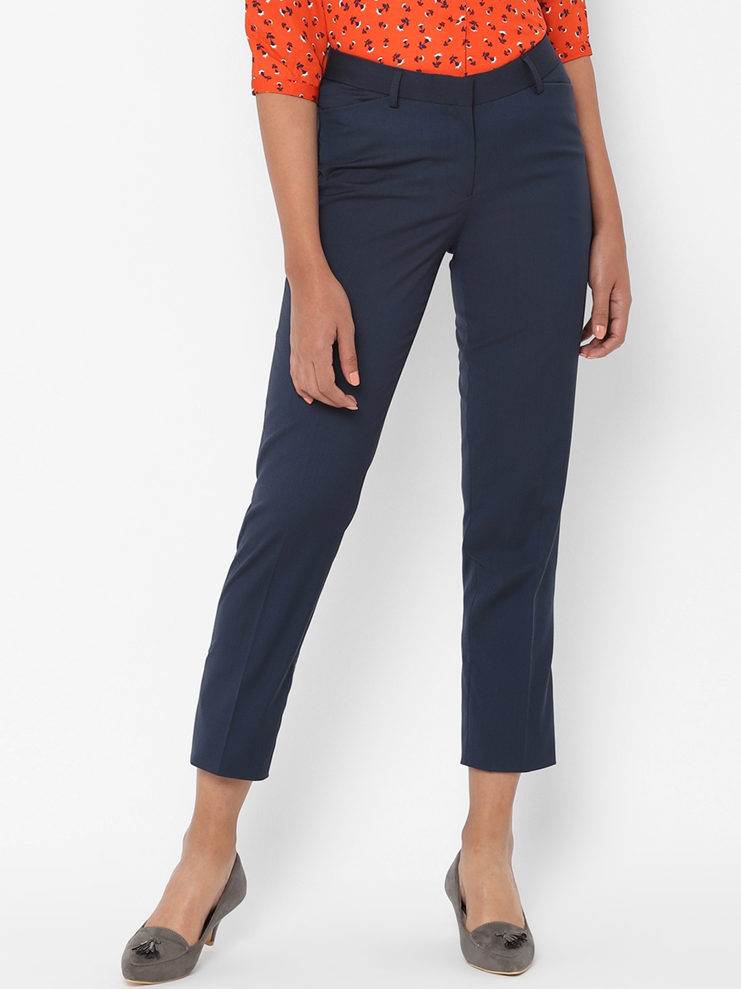 

Allen Solly Woman Women Navy Blue Regular Fit Solid Cigarette Trousers