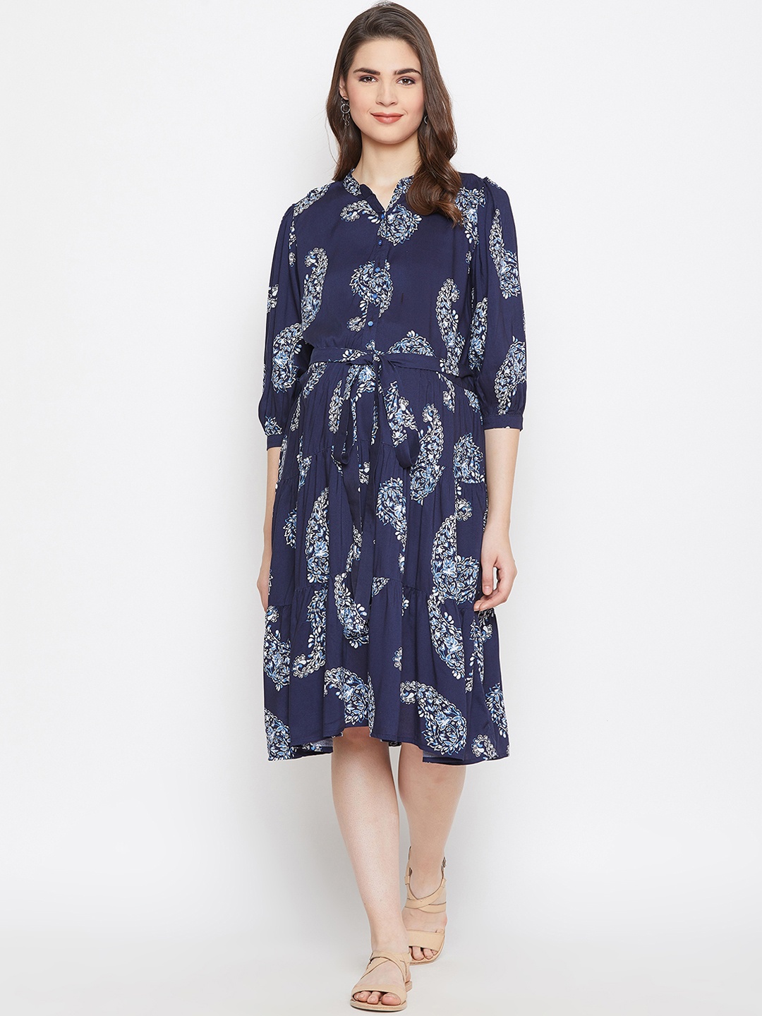 

The Kaftan Company Women Maternity Navy Blue Printed Shirt Dress