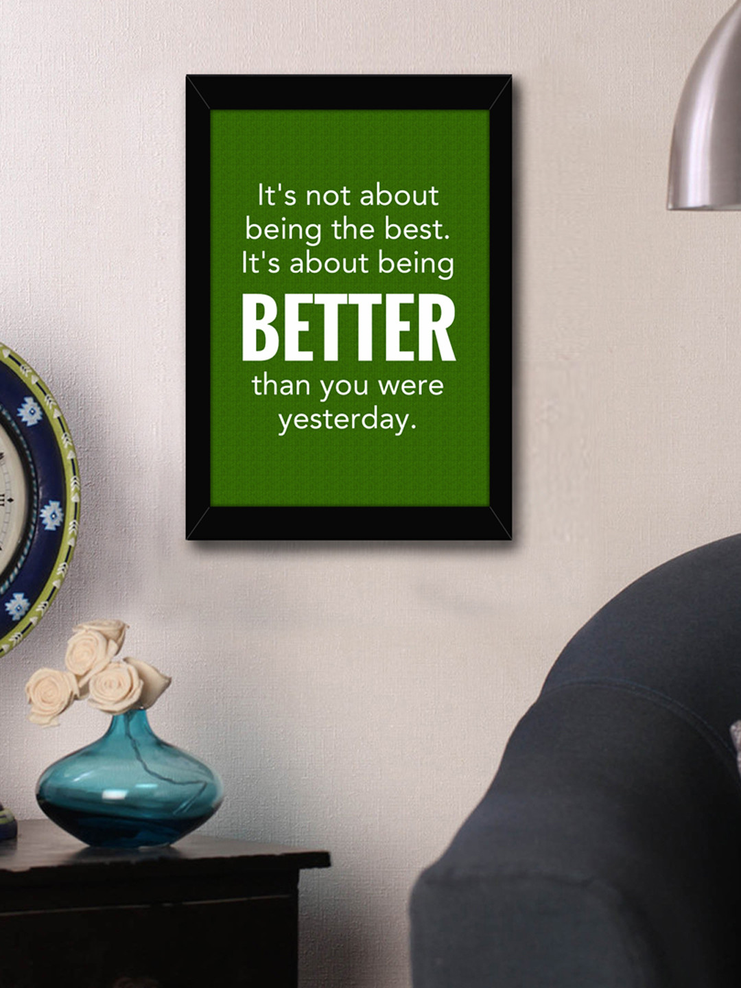

TIED RIBBONS Green & White Printed Synthetic Fibre Framed Wall Art