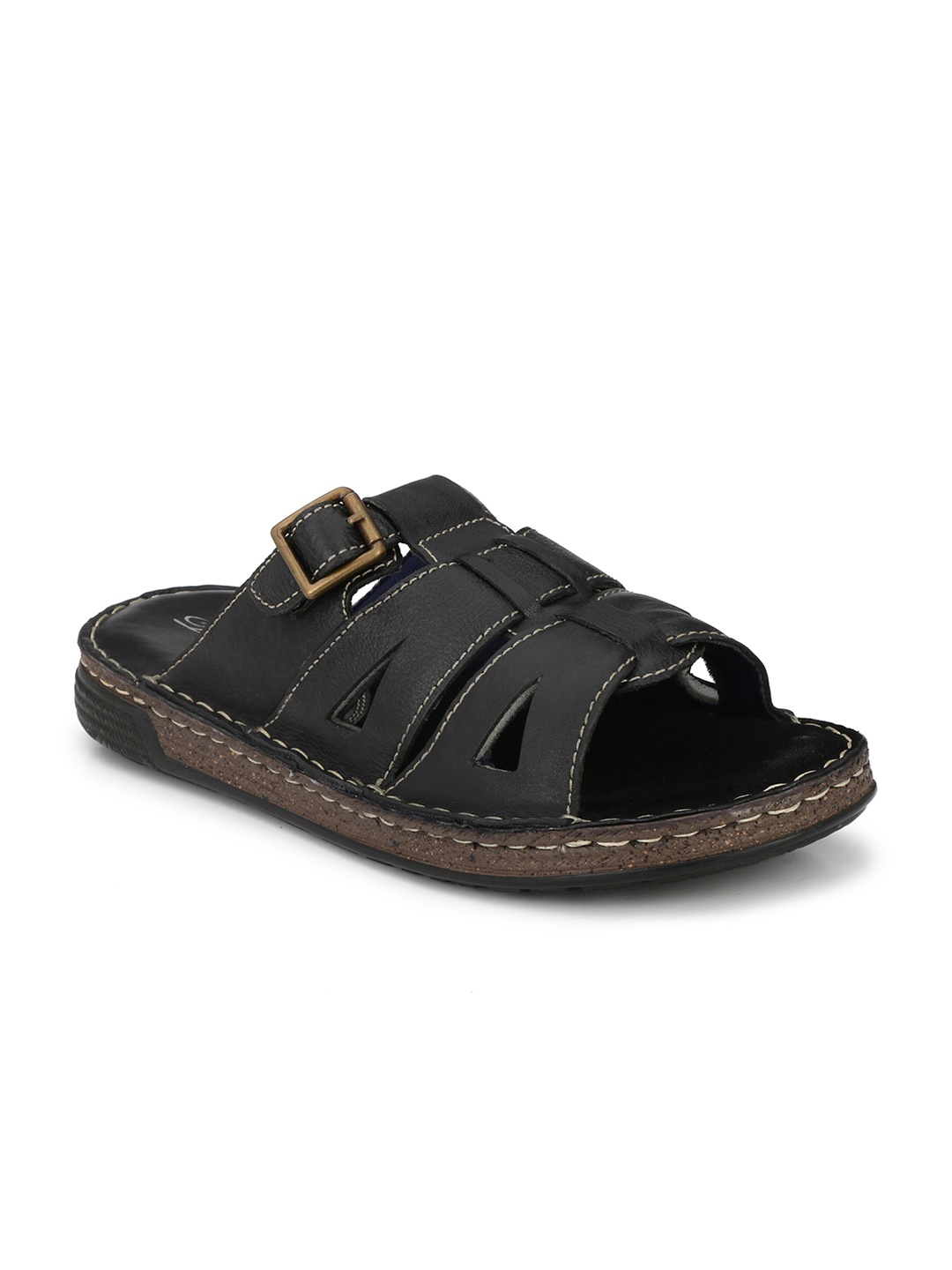 

Delize Men Black Solid Leather Sandals