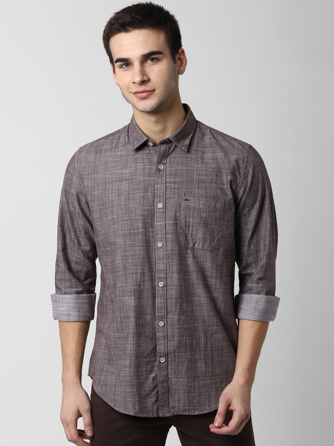 

Peter England Casuals Men Grey Slim Fit Self Design Casual Shirt
