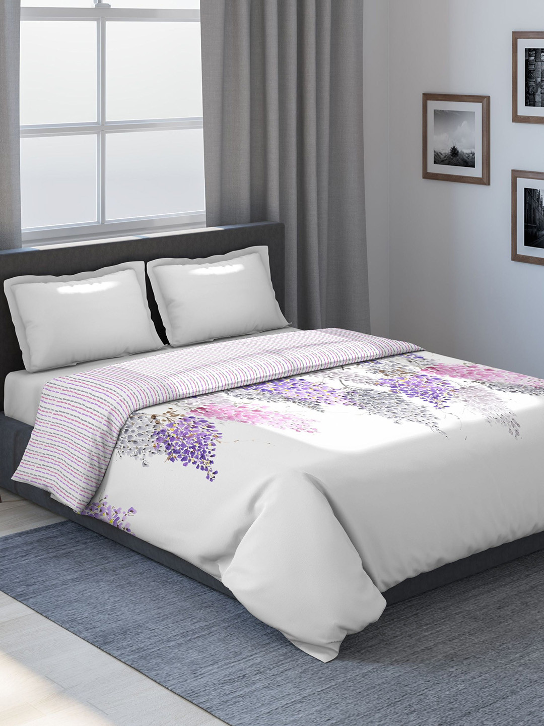 

DDecor White & Purple Floral Mild Winter 150 GSM Double Bed Comforter