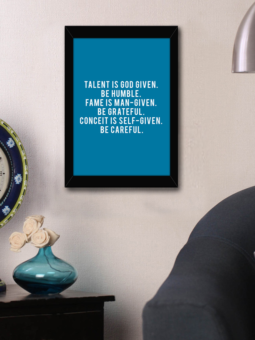 

TIED RIBBONS Blue & White Printed Inspirational Quotes Framed Wall Art