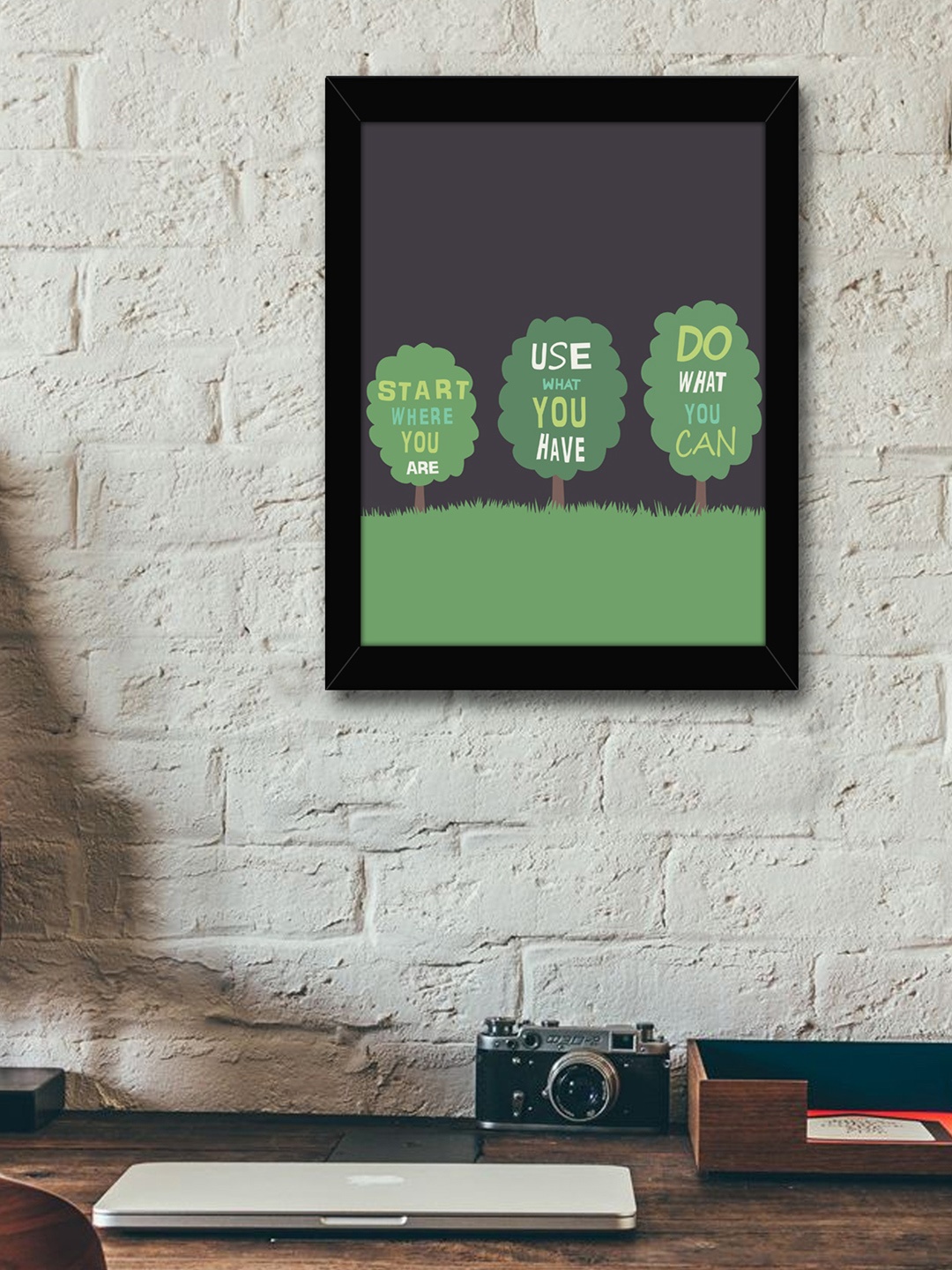 TIED RIBBONS Grey & Green Printed Inspirational Quotes Framed Wall Art