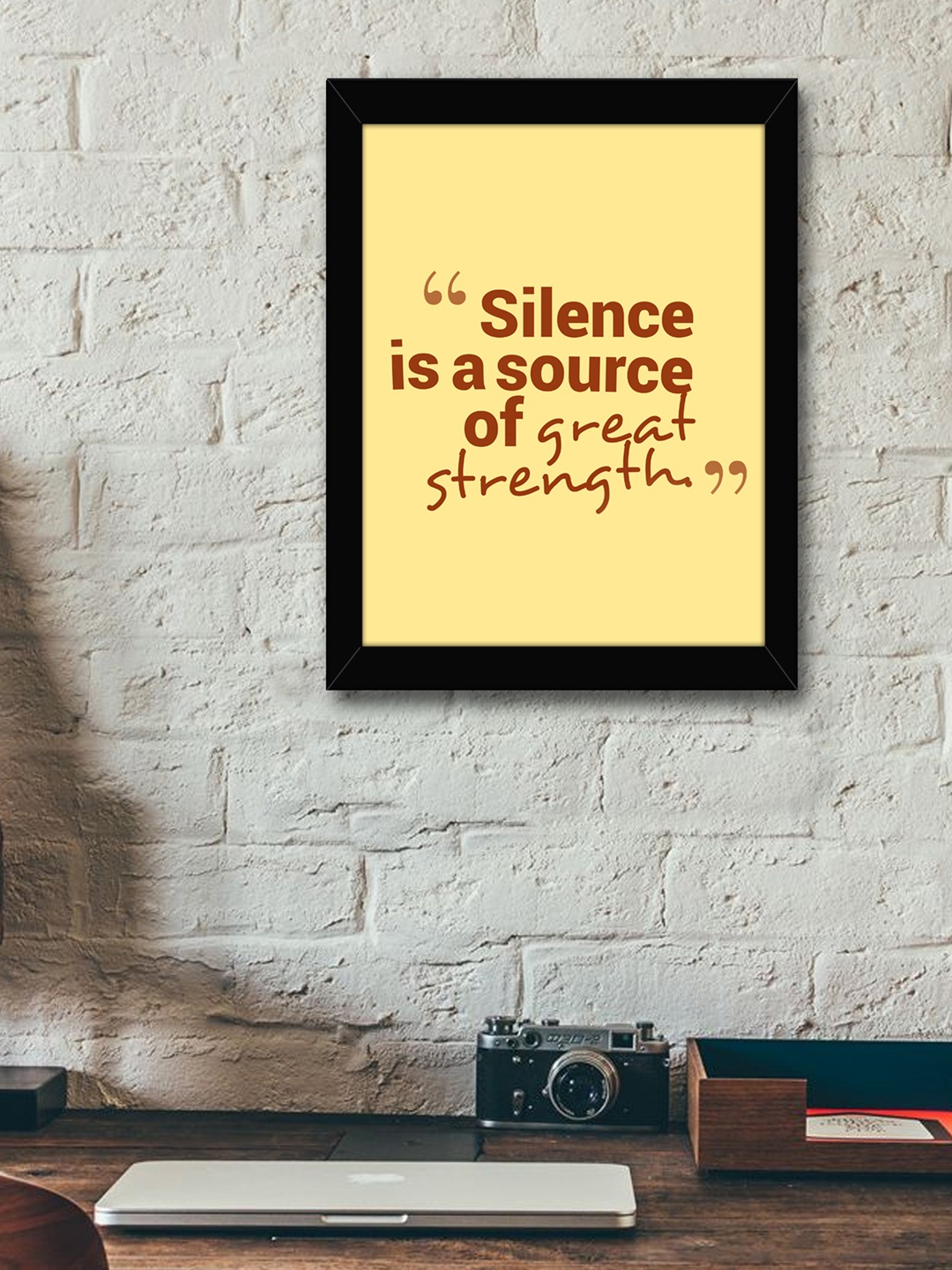 

TIED RIBBONS Yellow & Brown Printed Inspirational Quote Printed Framed Wall Art