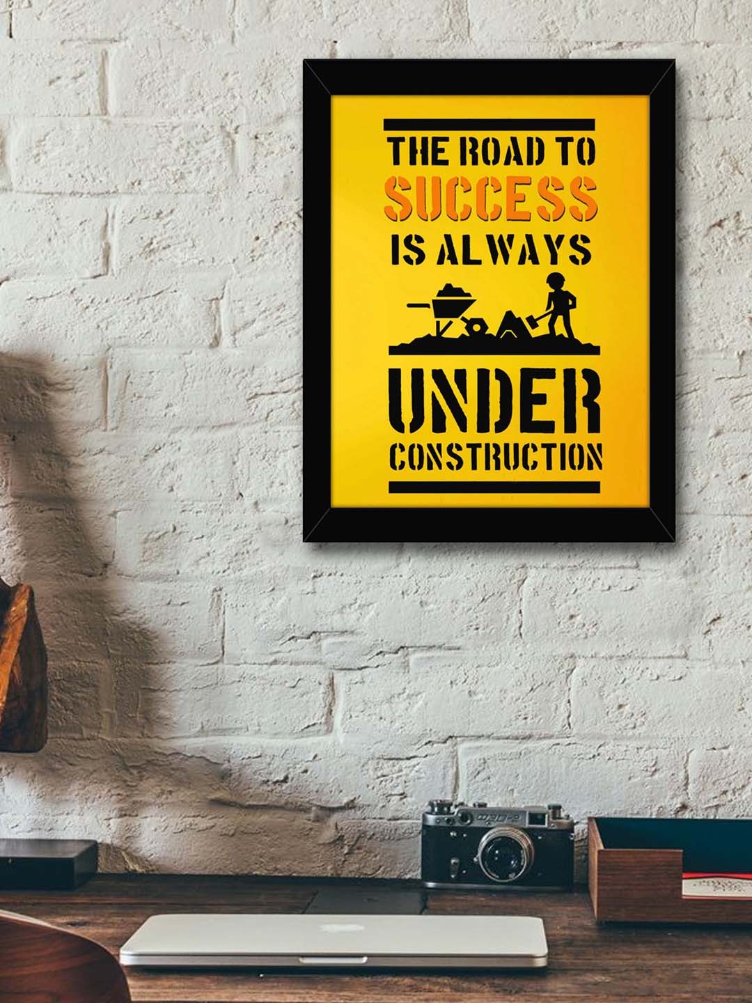 

TIED RIBBONS Yellow & Black Printed Synthetic Fibre Framed Wall Art