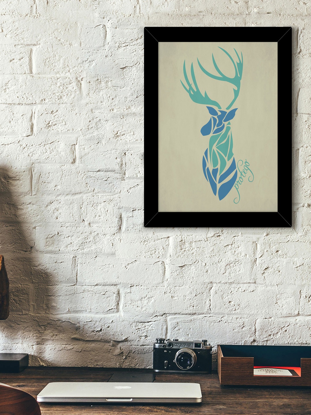 

TIED RIBBONS Grey & Blue Printed Synthetic Fibre Framed Wall Art