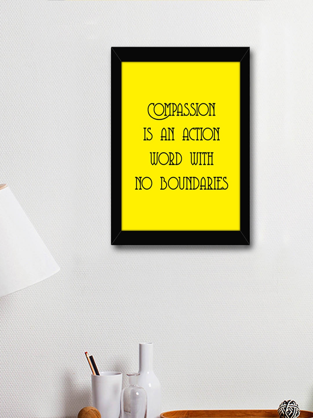 

TIED RIBBONS Yellow & Black Printed Synthetic Fibre Framed Wall Art