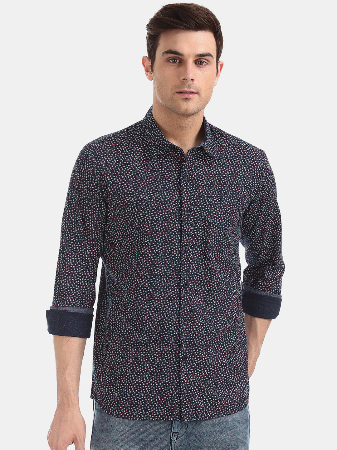 

Ruggers Men Blue & Off-White Regular Fit Printed Casual Shirt