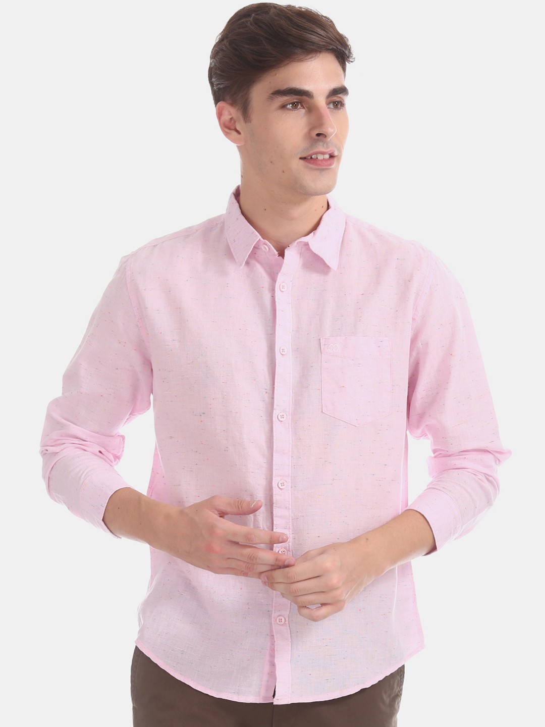 

Ruggers Men Pink Slim Fit Self Design Casual Shirt