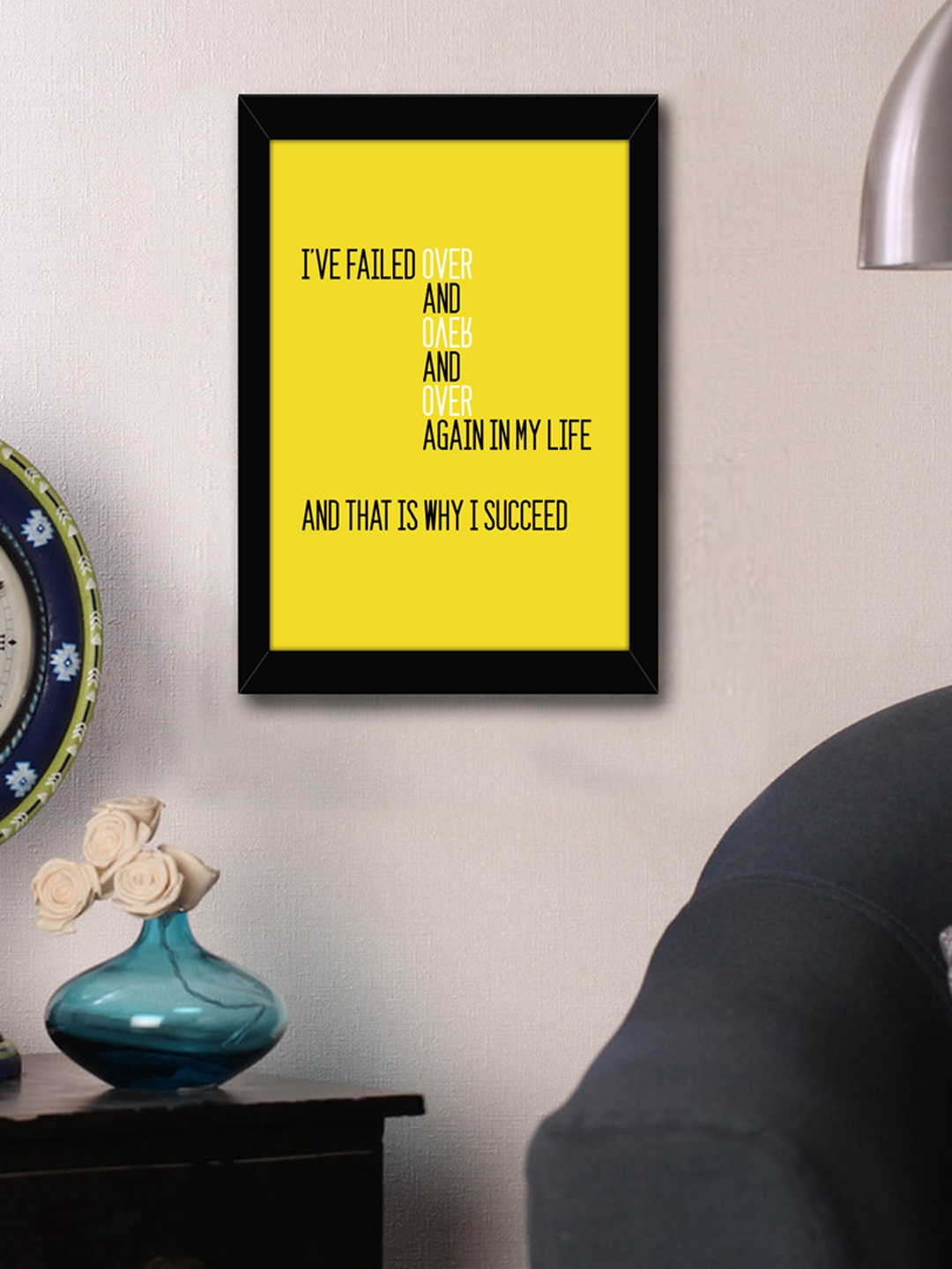 

TIED RIBBONS Yellow & Black Printed Synthetic Fibre Framed Wall Art