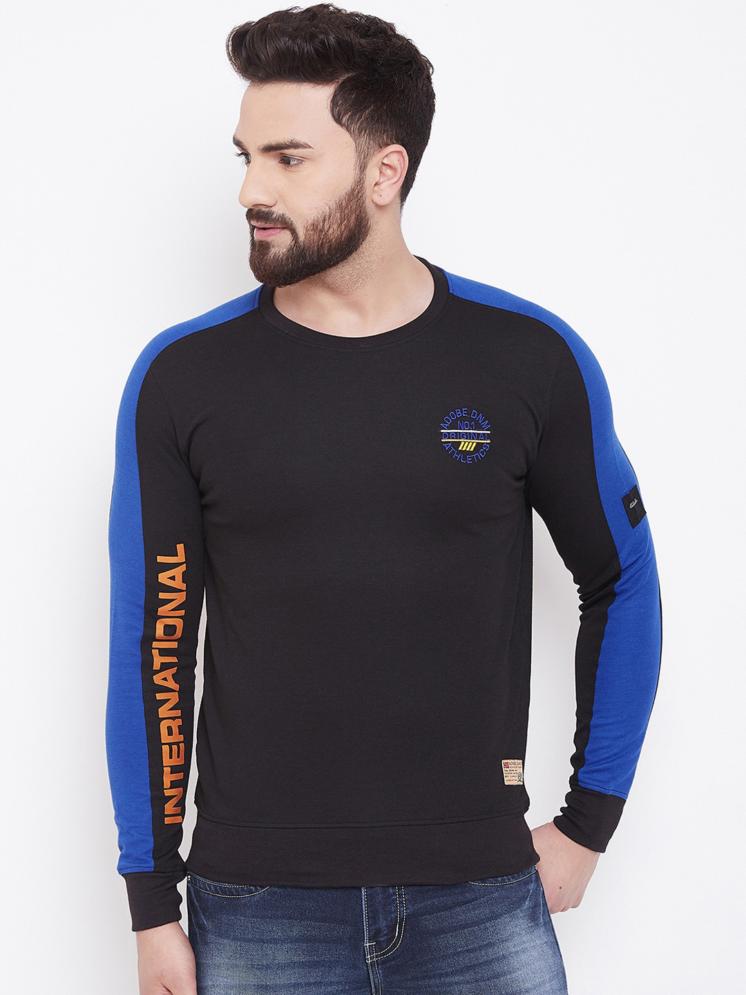 

Adobe Men Black & Blue Solid Sweatshirt