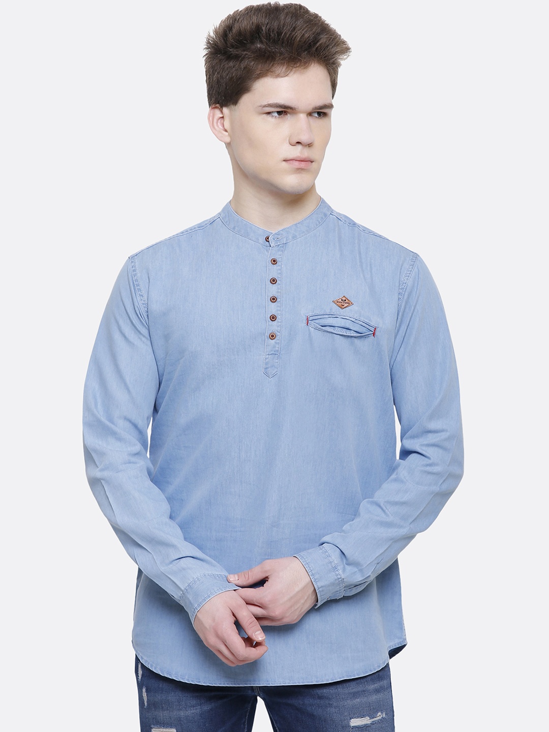 Kuons Avenue Men Blue Smart Slim Fit Solid Casual Chambray Shirt