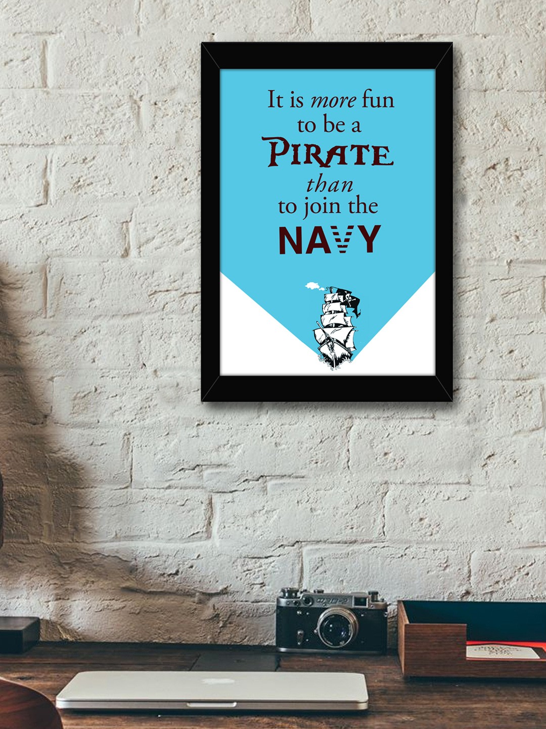 

TIED RIBBONS Blue & Brown Printed Framed Wall Art
