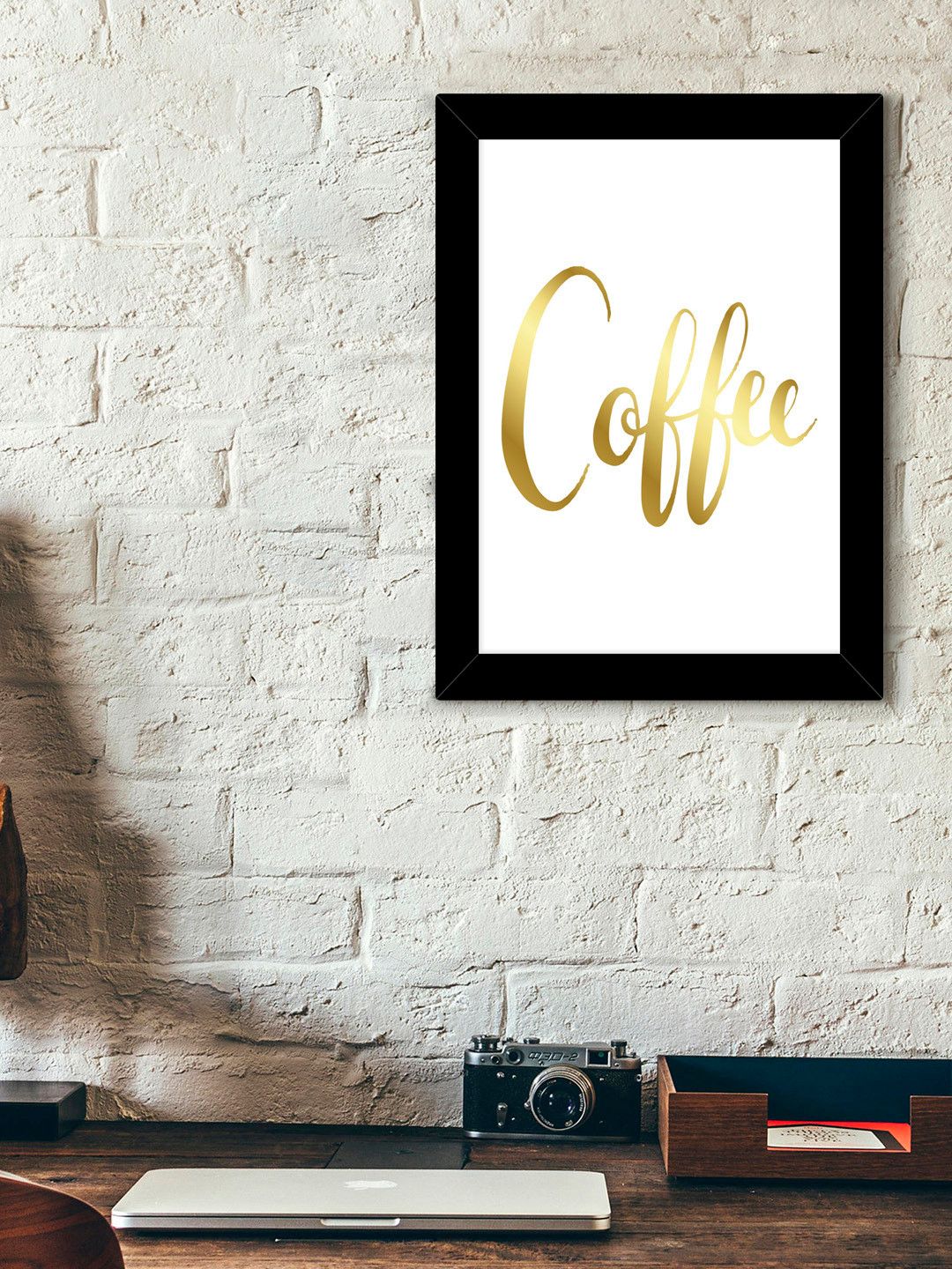 

TIED RIBBONS Off White & Gold-Toned Printed Synthetic Fibre Framed Wall Art