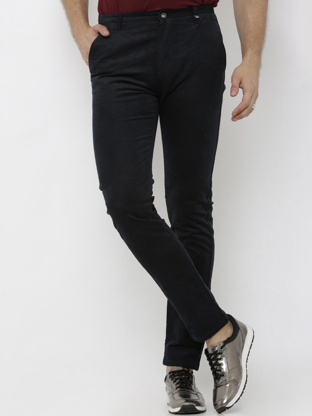 

Rex Straut Jeans Men Navy Blue Slim Fit Self Design Regular Trousers