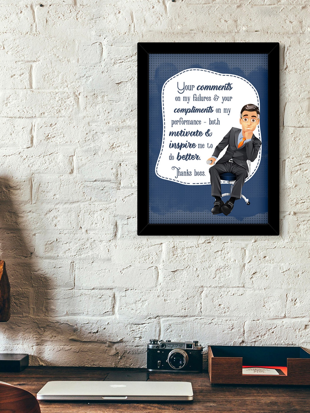 

TIED RIBBONS Blue & Grey Printed Inspirational Quotes Framed Wall Art
