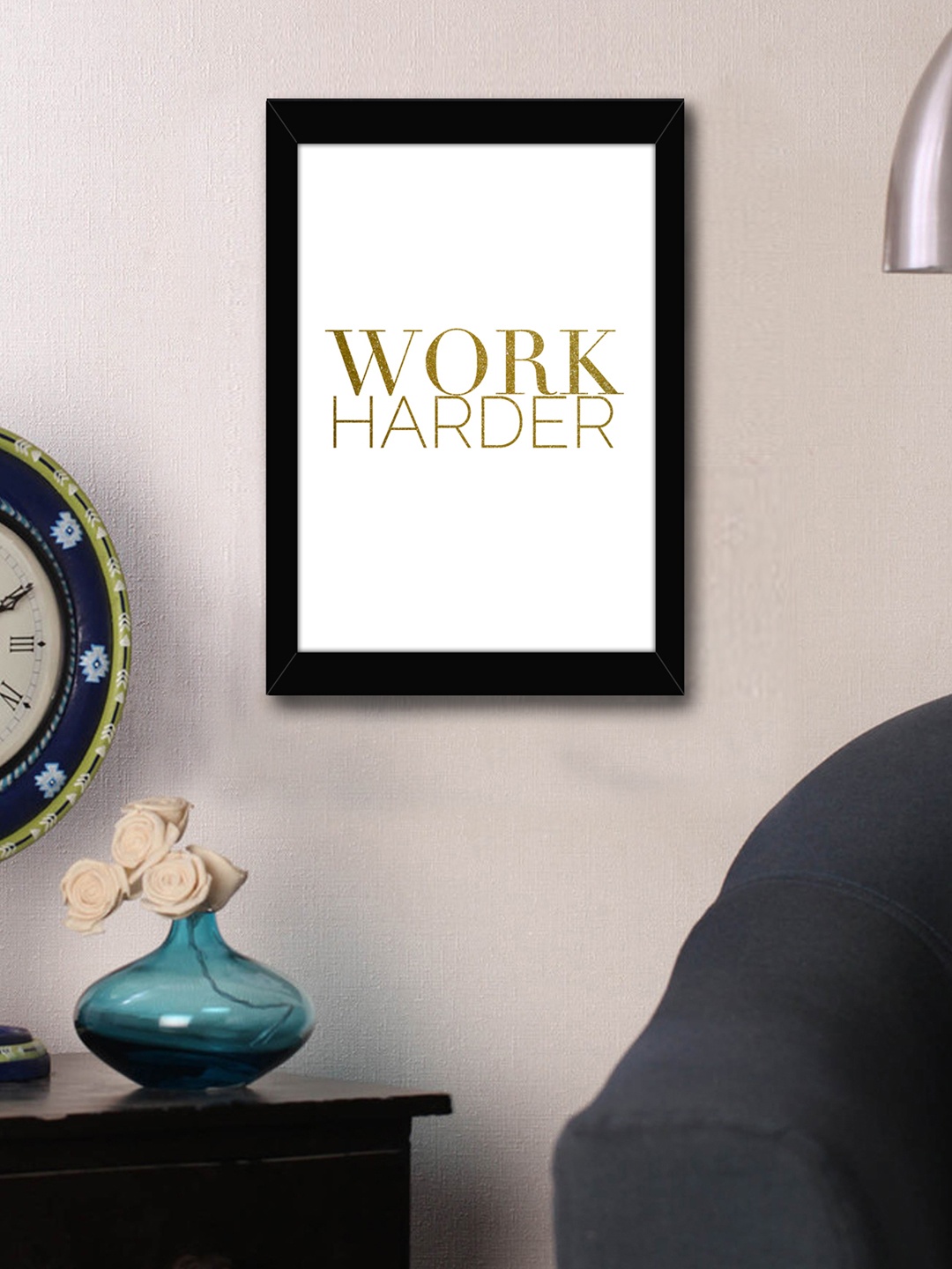 

TIED RIBBONS White & Gold-Toned Printed Inspirational Quote Printed Framed Wall Art