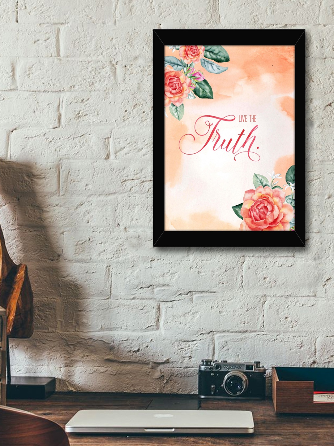 

TIED RIBBONS Peach-Coloured & Green Printed Synthetic Fibre Framed Wall Art