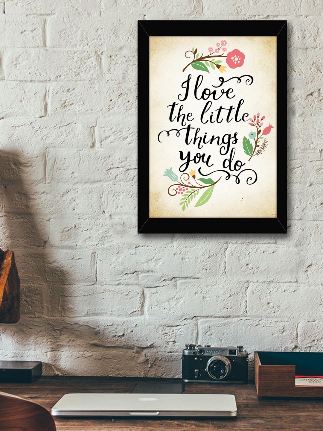 

TIED RIBBONS Beige & Black Printed Synthetic Fibre Framed Wall Art