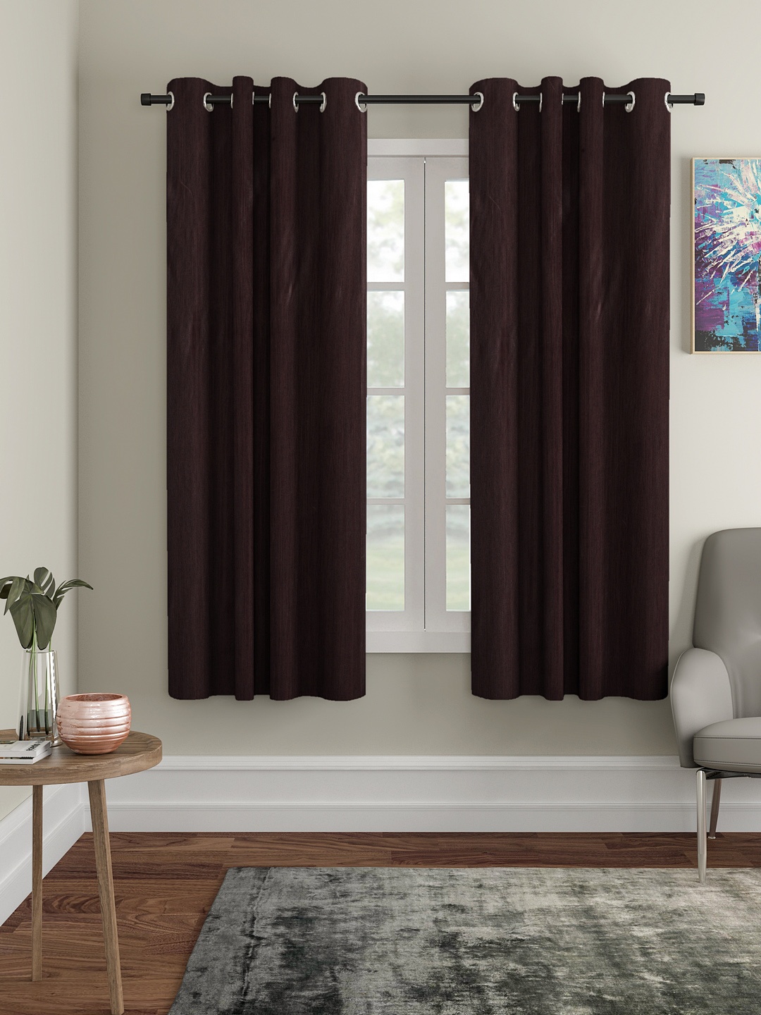 Home Sizzler Brown Set of 2 Window Curtains