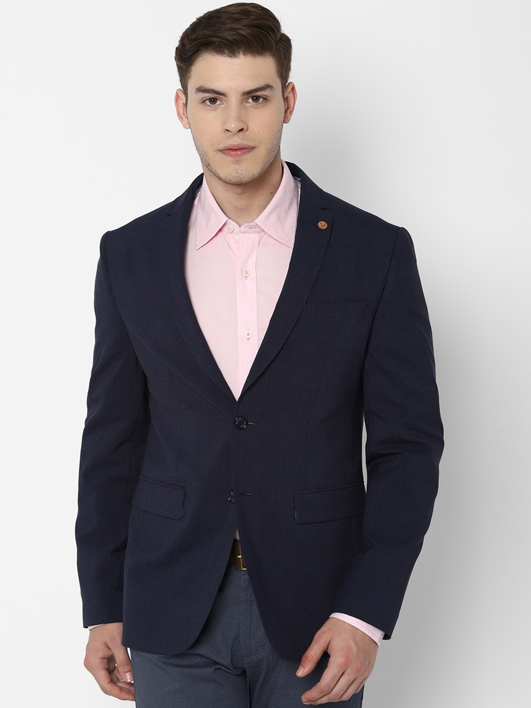 

Allen Solly Sport Men Navy Blue Self Design Slim-Fit Single-Breasted Blazer