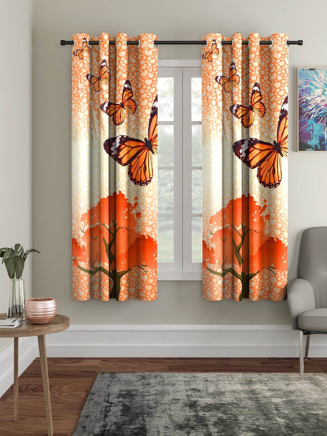 

Home Sizzler Orange & Off-White Set of 2 Window Curtains