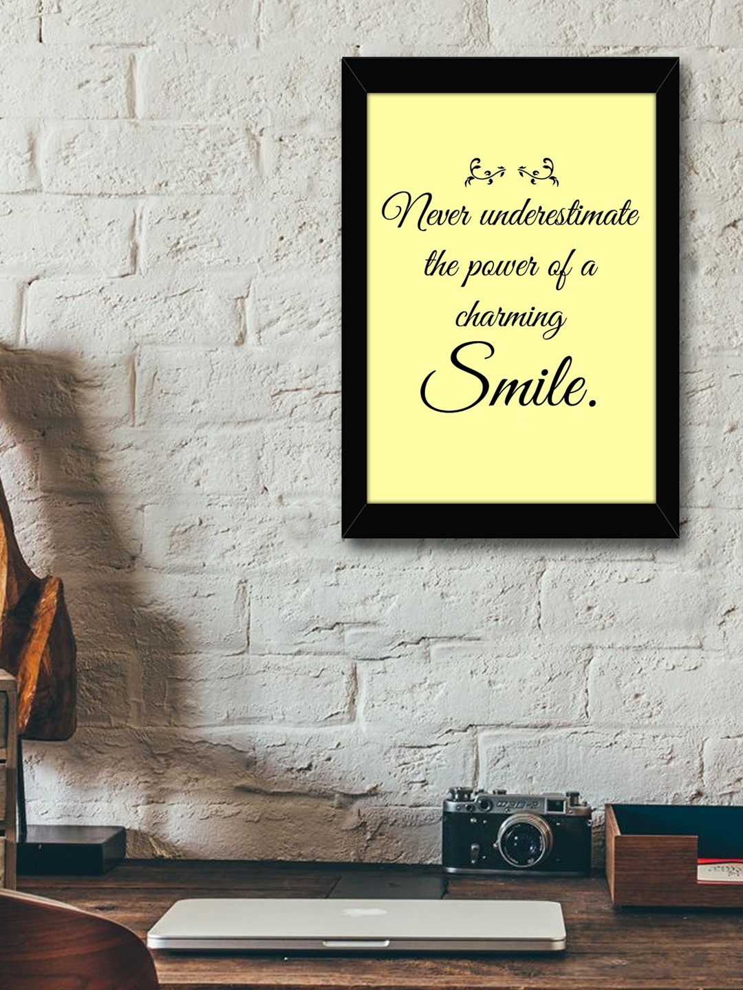 TIED RIBBONS Yellow & Black Printed Inspirational Quotes Framed Wall Art