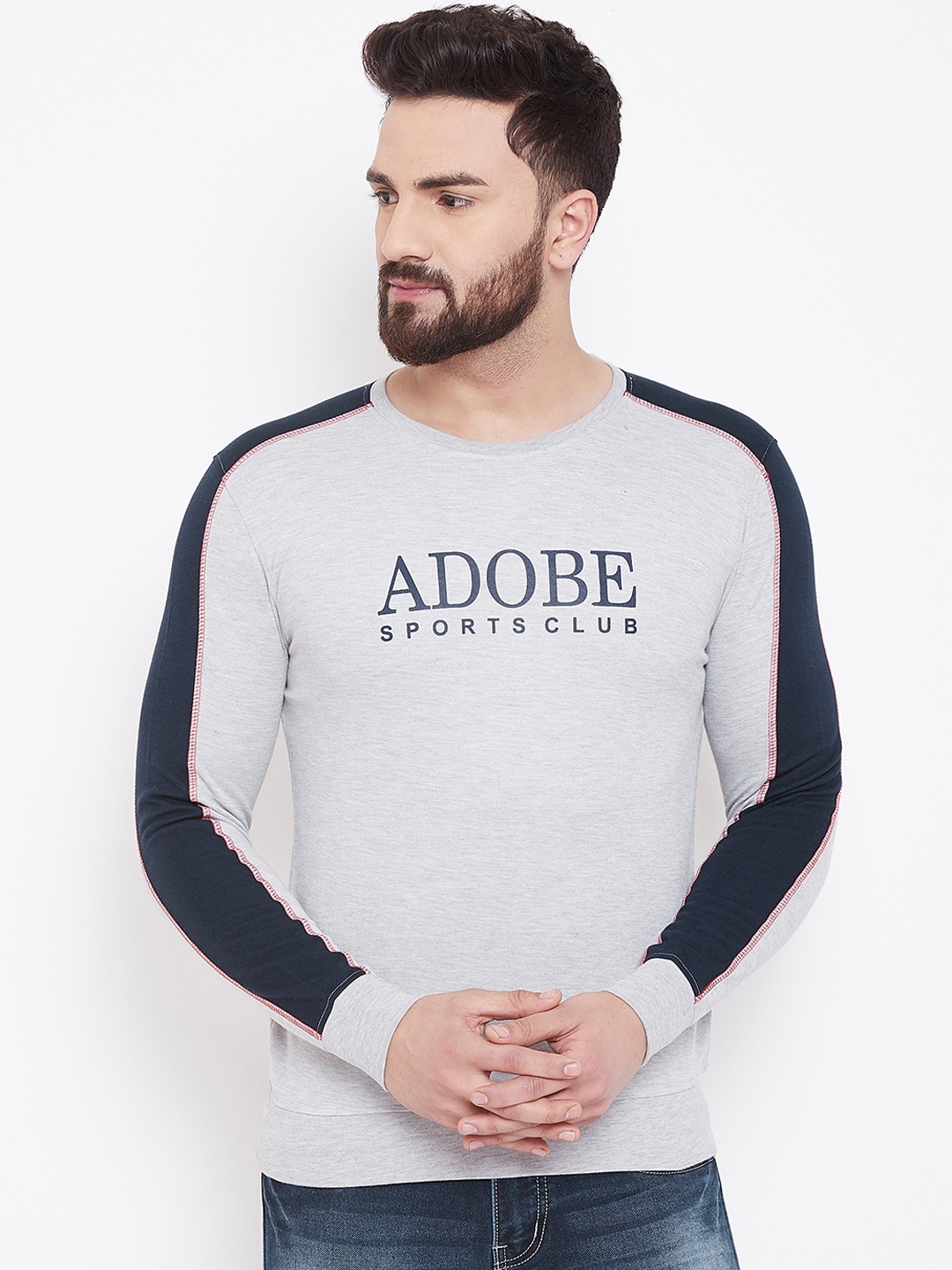 Adobe Men Off-White & Grey Printed Sweatshirt