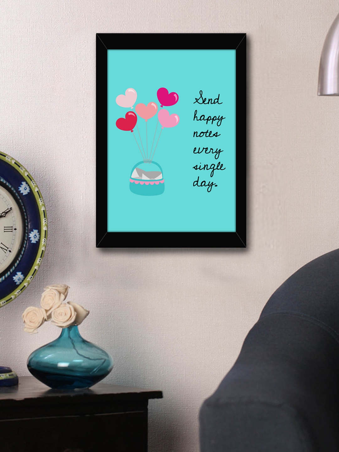 

TIED RIBBONS Blue & Pink Printed Inspirational Quotes Framed Wall Art