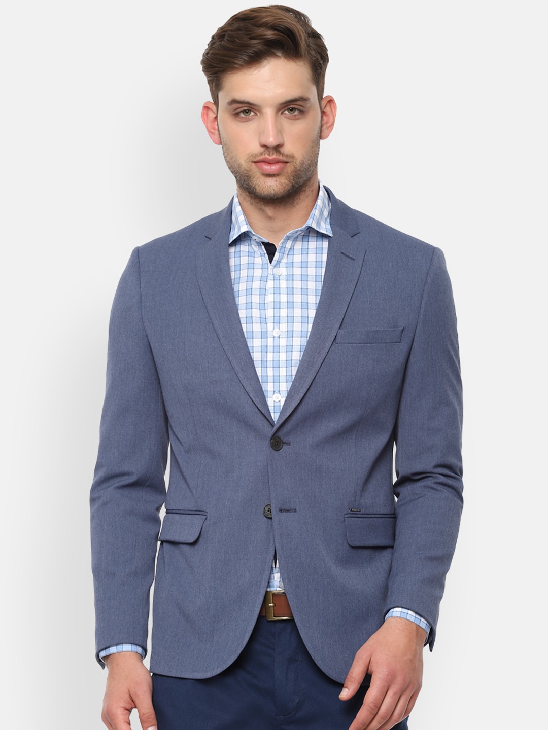 

Van Heusen Sport Men Blue Self-Design Slim-Fit Single-Breasted Casual Blazer, Navy blue