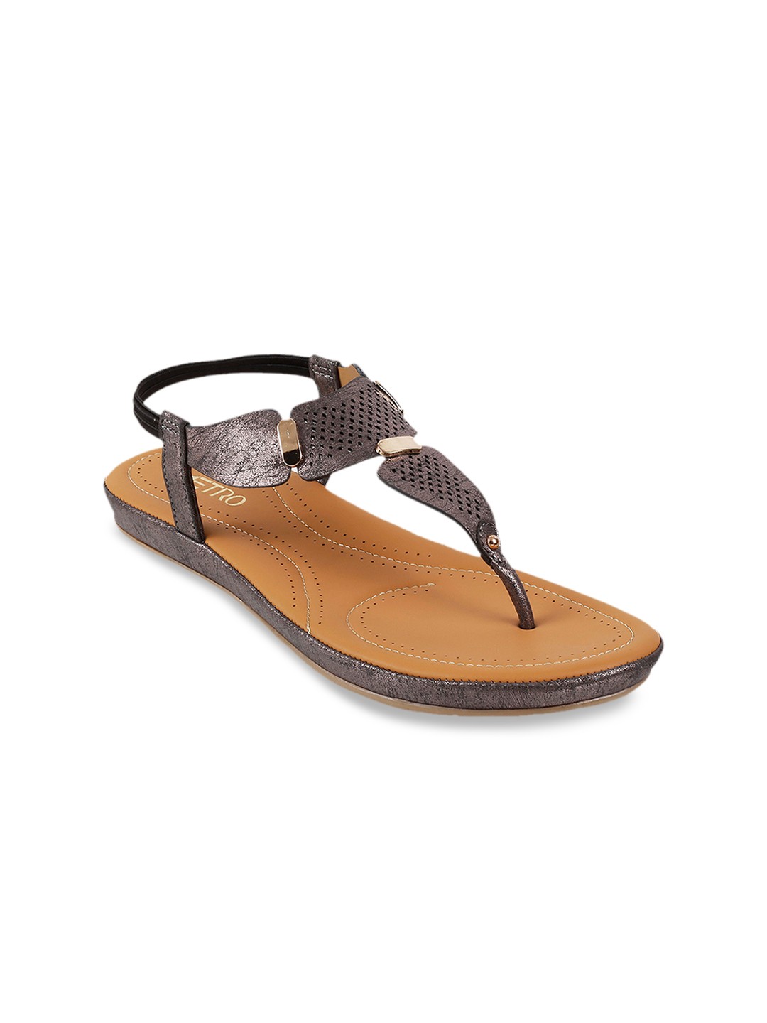 

Metro Women Coffee Brown Textured T-Strap Flats