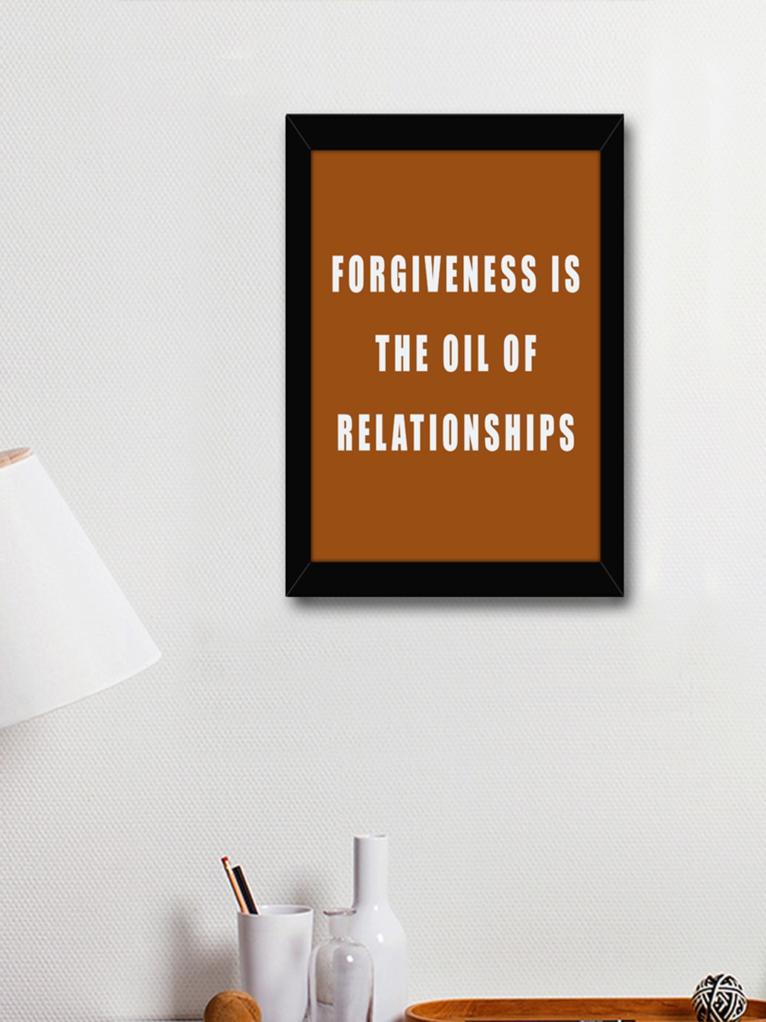 

TIED RIBBONS Brown & White Printed Inspirational Quotes Framed Wall Art