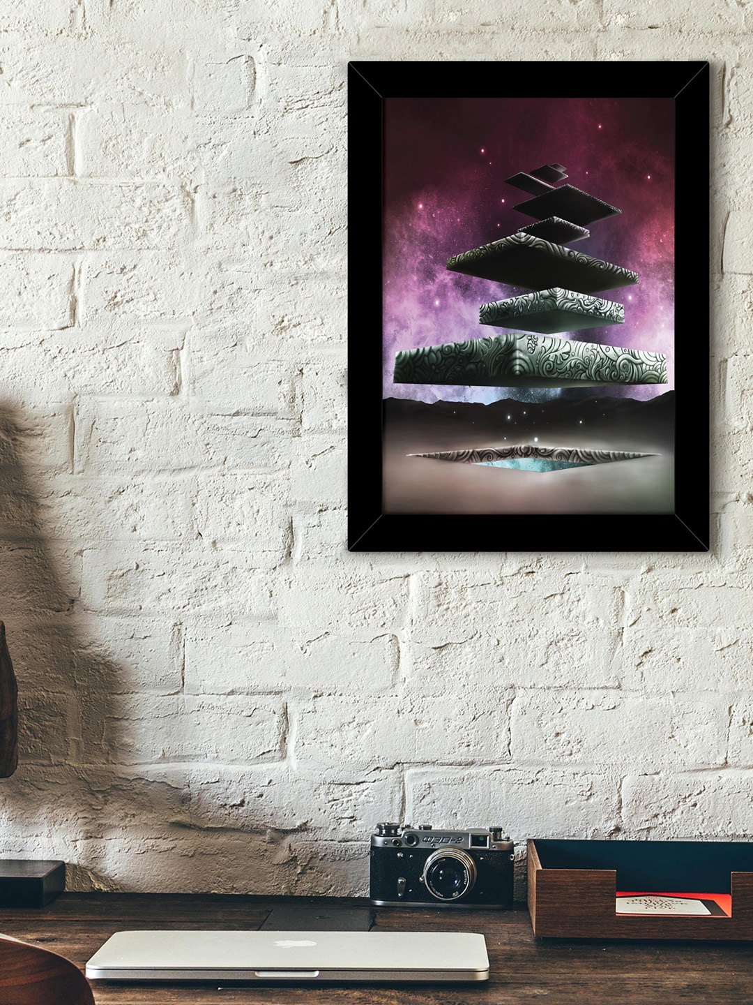 

TIED RIBBONS Purple & Grey Printed Synthetic Fibre Framed Wall Art