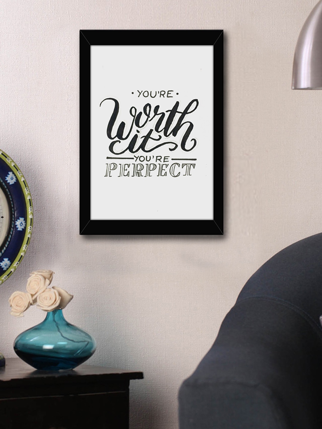 

TIED RIBBONS Grey & Black Printed Synthetic Fibre Framed Wall Art