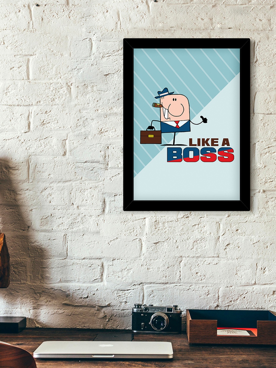 

TIED RIBBONS Blue & Brown Printed Framed Wall Art