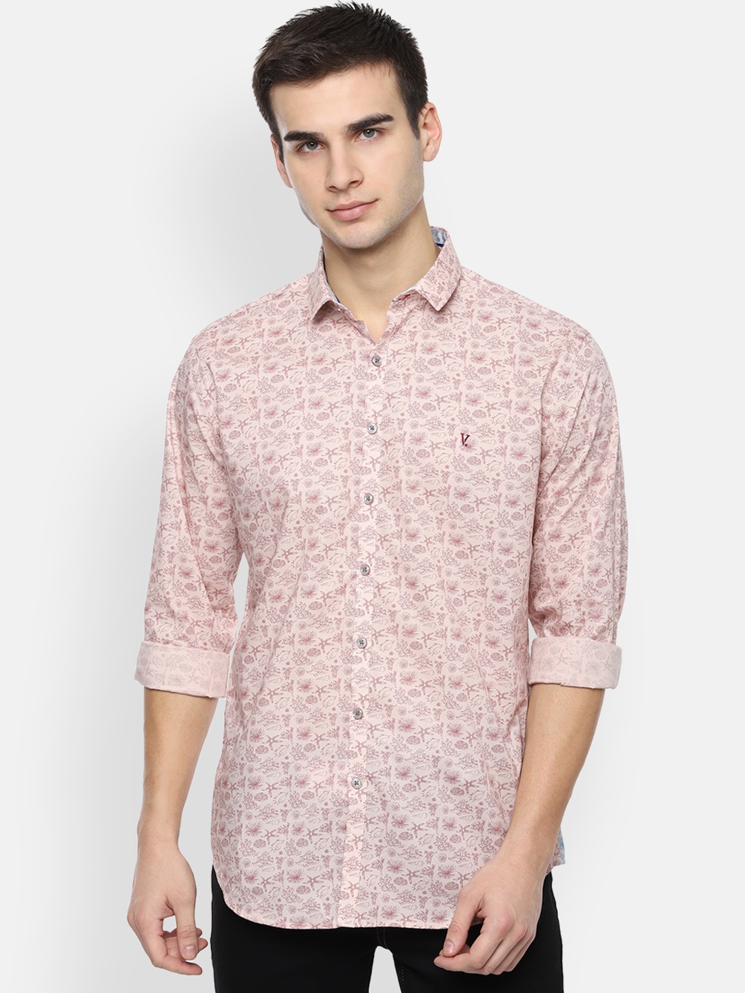 

V Dot Men Nude-Coloured Slim Fit Printed Casual Shirt