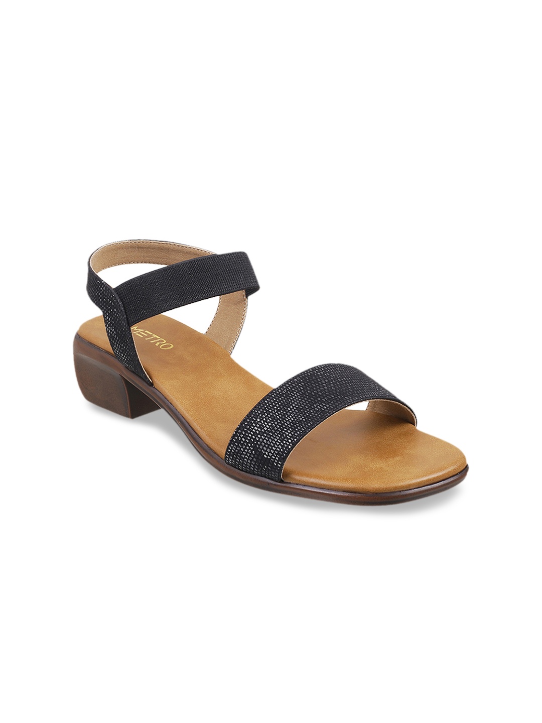 

Metro Women Black Textured Open Toe Flats
