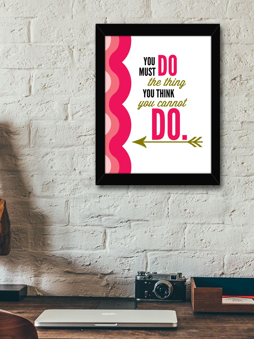 

TIED RIBBONS White & Pink Printed Inspirational Quotes Framed Wall Art