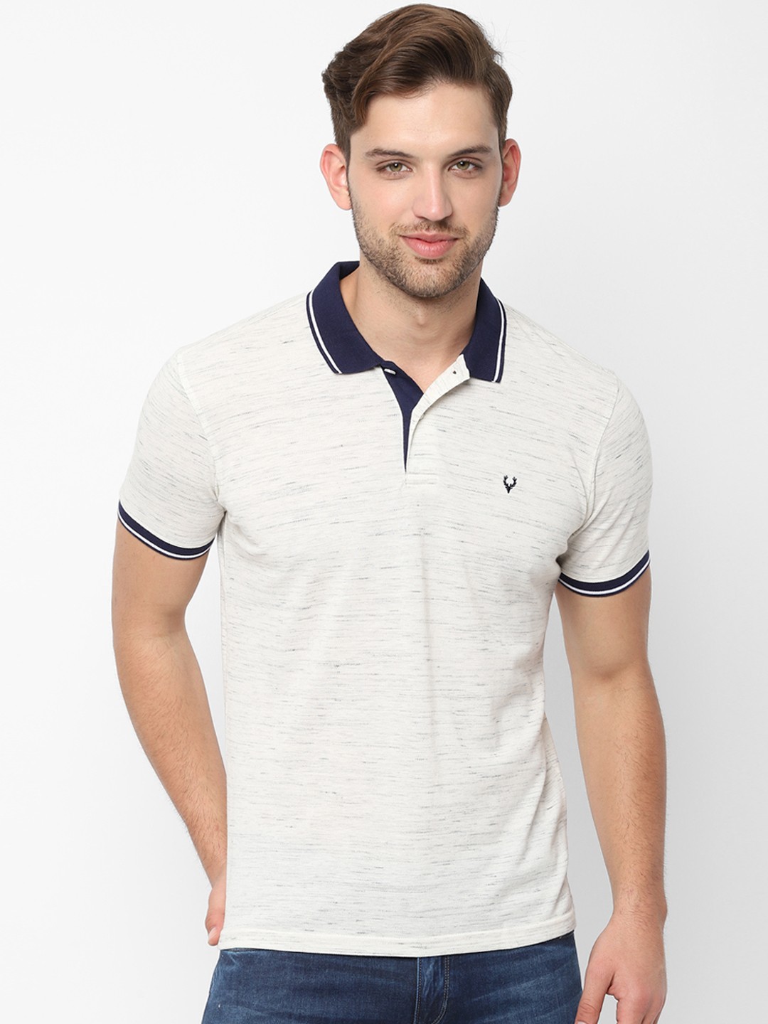 

Allen Solly Men Grey Solid Polo Collar Pure Cotton T-shirt