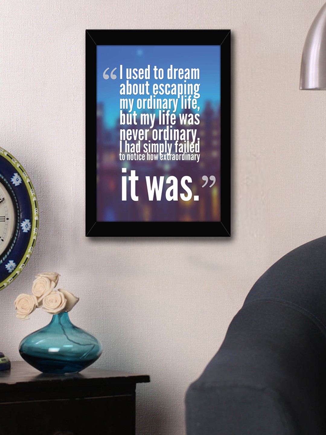 

TIED RIBBONS Blue & White Printed Inspirational Quotes Framed Wall Art