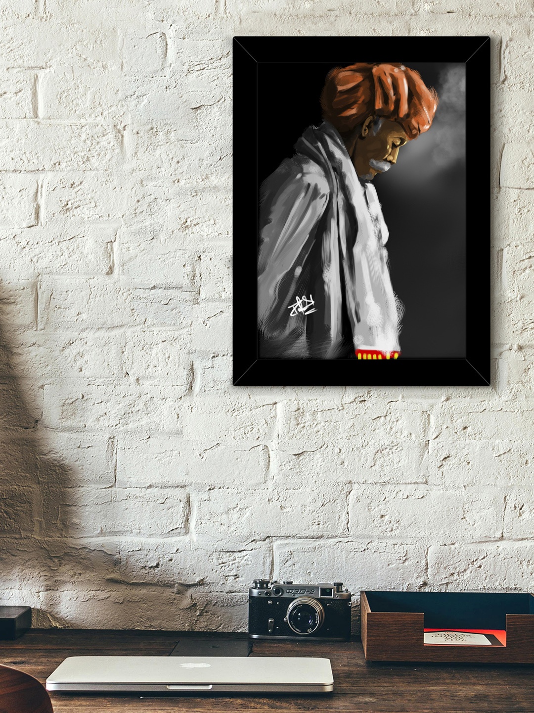 TIED RIBBONS Black & White Printed Synthetic Fibre Framed Wall Art