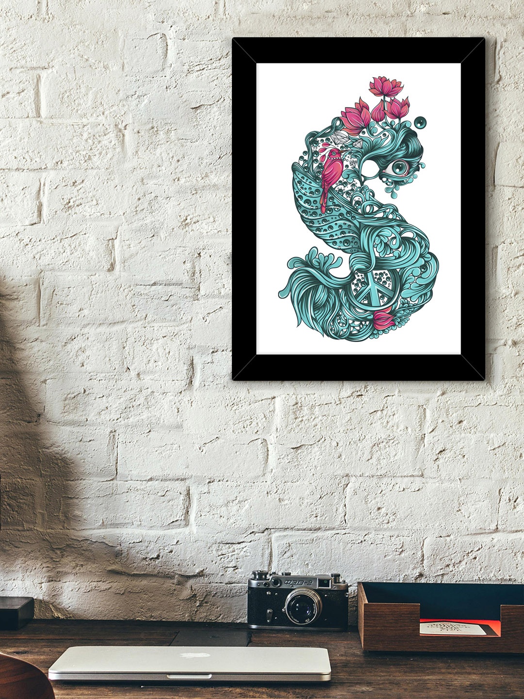 

TIED RIBBONS White & Green Printed Synthetic Fibre Framed Wall Art