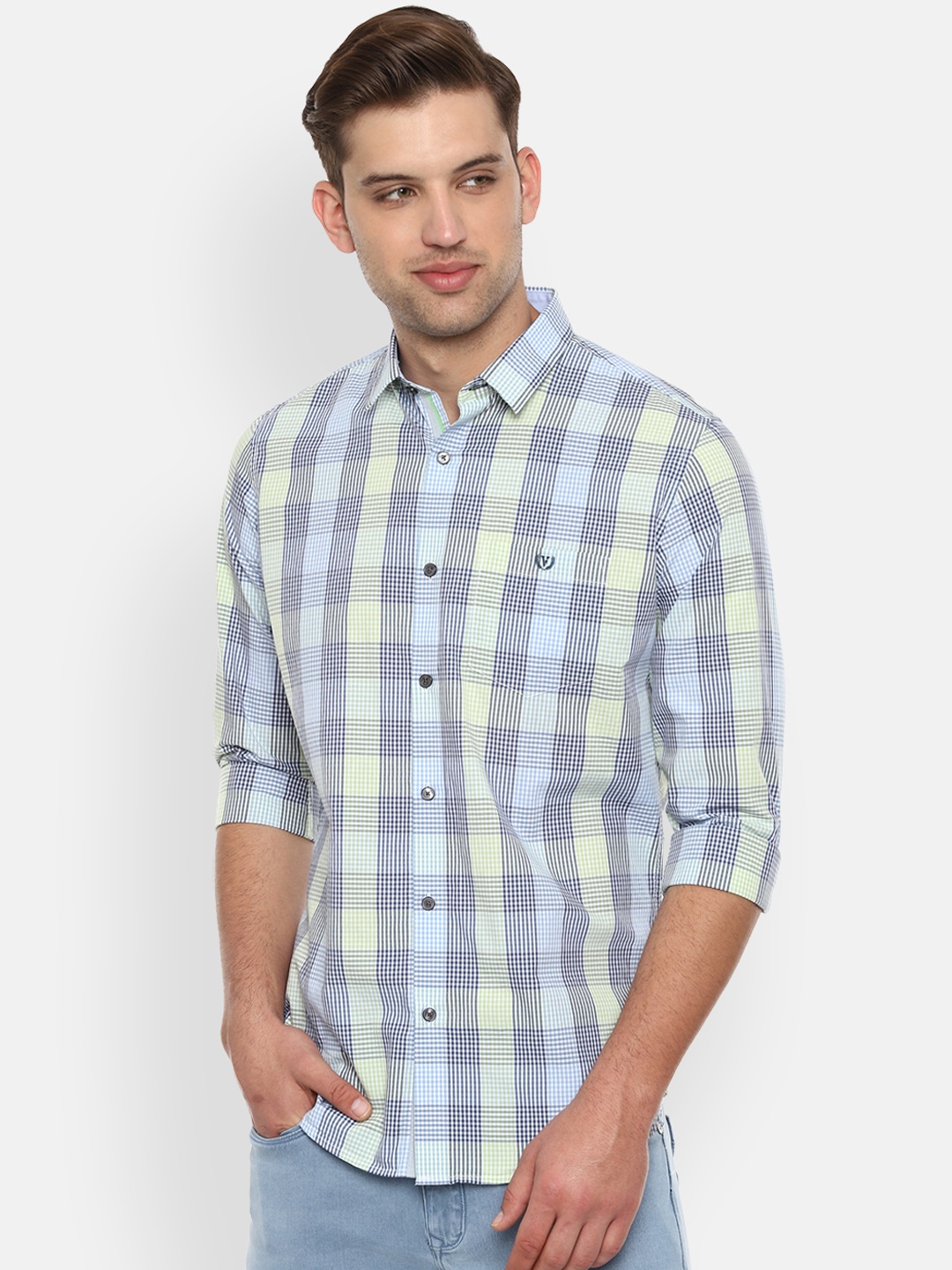 

Van Heusen Sport Men Blue & Green Slim Fit Checked Casual Shirt