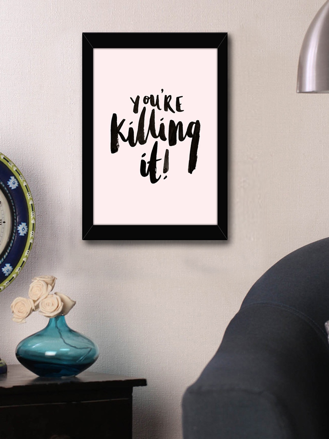 

TIED RIBBONS Pink & Black Printed Synthetic Fibre Framed Wall Art