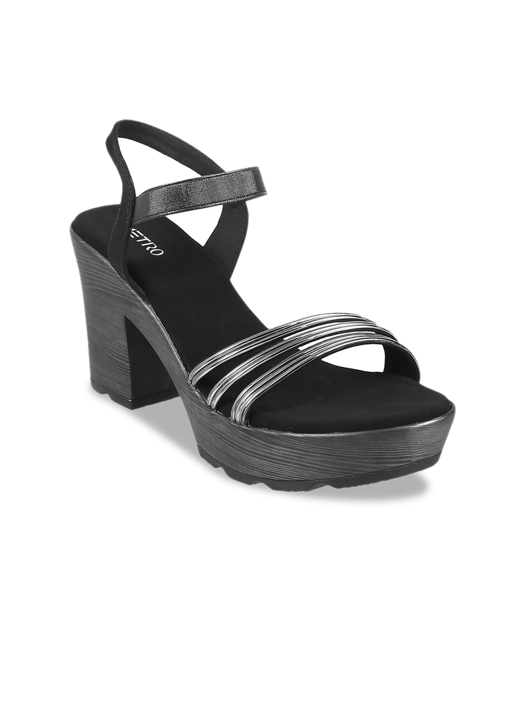 Metro Women Grey & Black Solid Heels
