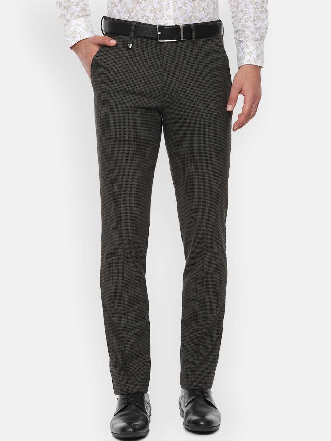

V Dot Men Grey Skinny Fit Self Design Formal Trousers