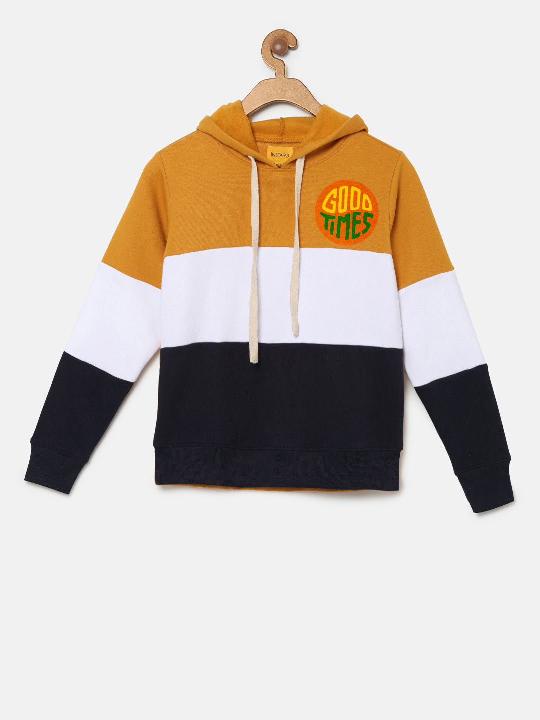 

Instafab Boys Black & Yellow Colourblocked Hooded Sweatshirt